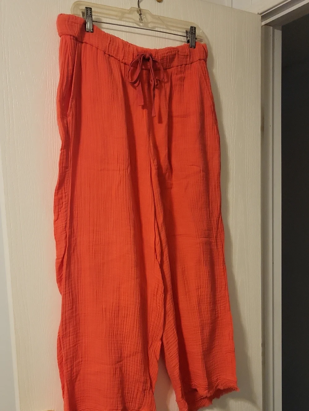 Eileen Fisher Gauze Bright Orange Elastic Waist Wide-Leg Pants